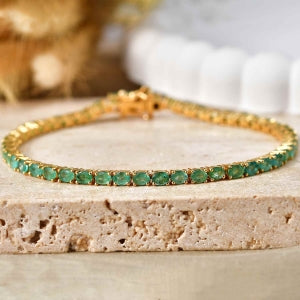 D'Joy AAA Kagem Sambischer Smaragd Armband ca. 20 cm 925 Silber 750 Gelbgold vermeil ca. 7,29 ct.
