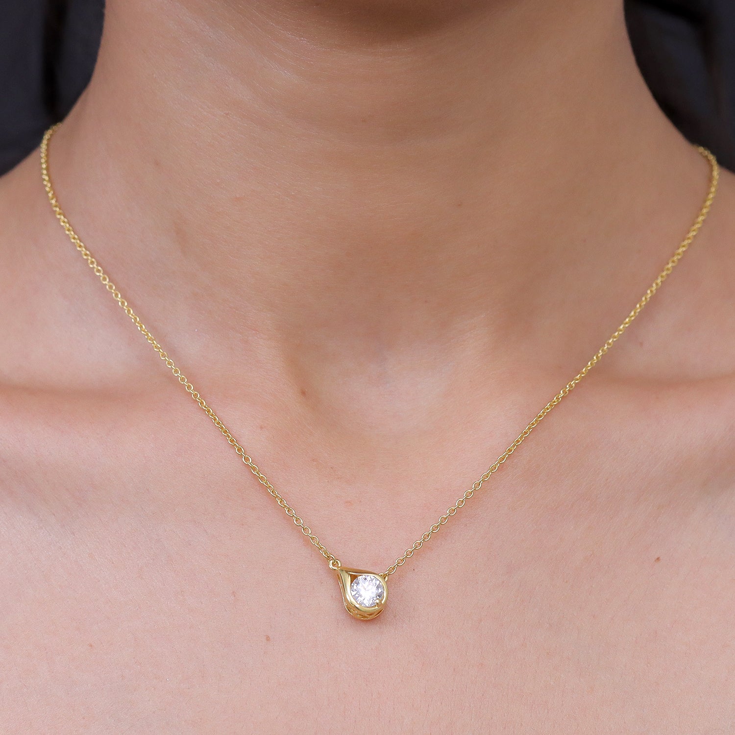 D'Joy 100 Facetten Moissanit Halskette ca. 50 cm 925 Silber 750 Vergoldet ca. 0.81 ct