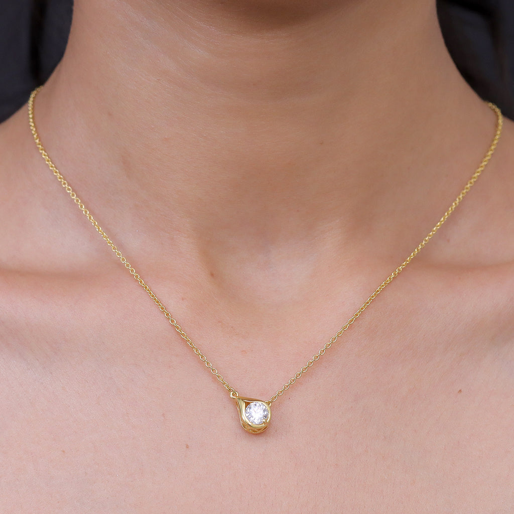 D'Joy 100 Facetten Moissanit Halskette ca. 50 cm 925 Silber 750 Vergoldet ca. 0,81 ct.