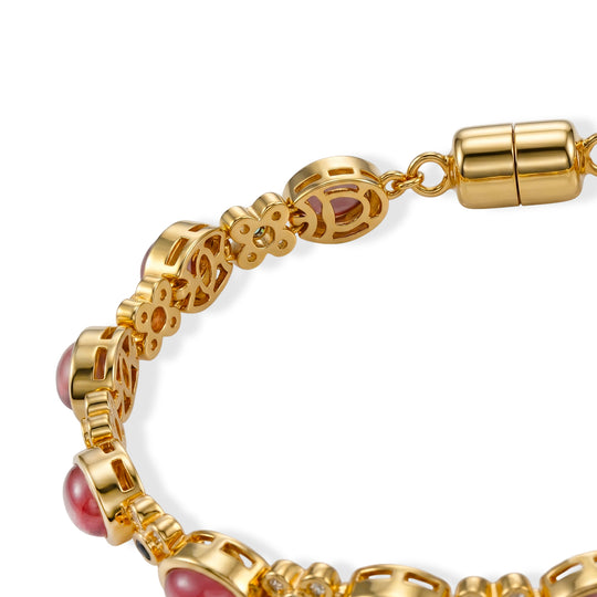 D'Joy Flamingo Mondstein, Mehrfarbig Saphir Armband ca. 19 cm 925 Silber 750 Gelbgold vermeil ca. 9,20 ct.