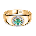 AAA Kagem Sambischer Smaragd (Oval), Weißer Zirkon Ring 925 Silber Gold (Größe 17.00) ca. 0.57 ct