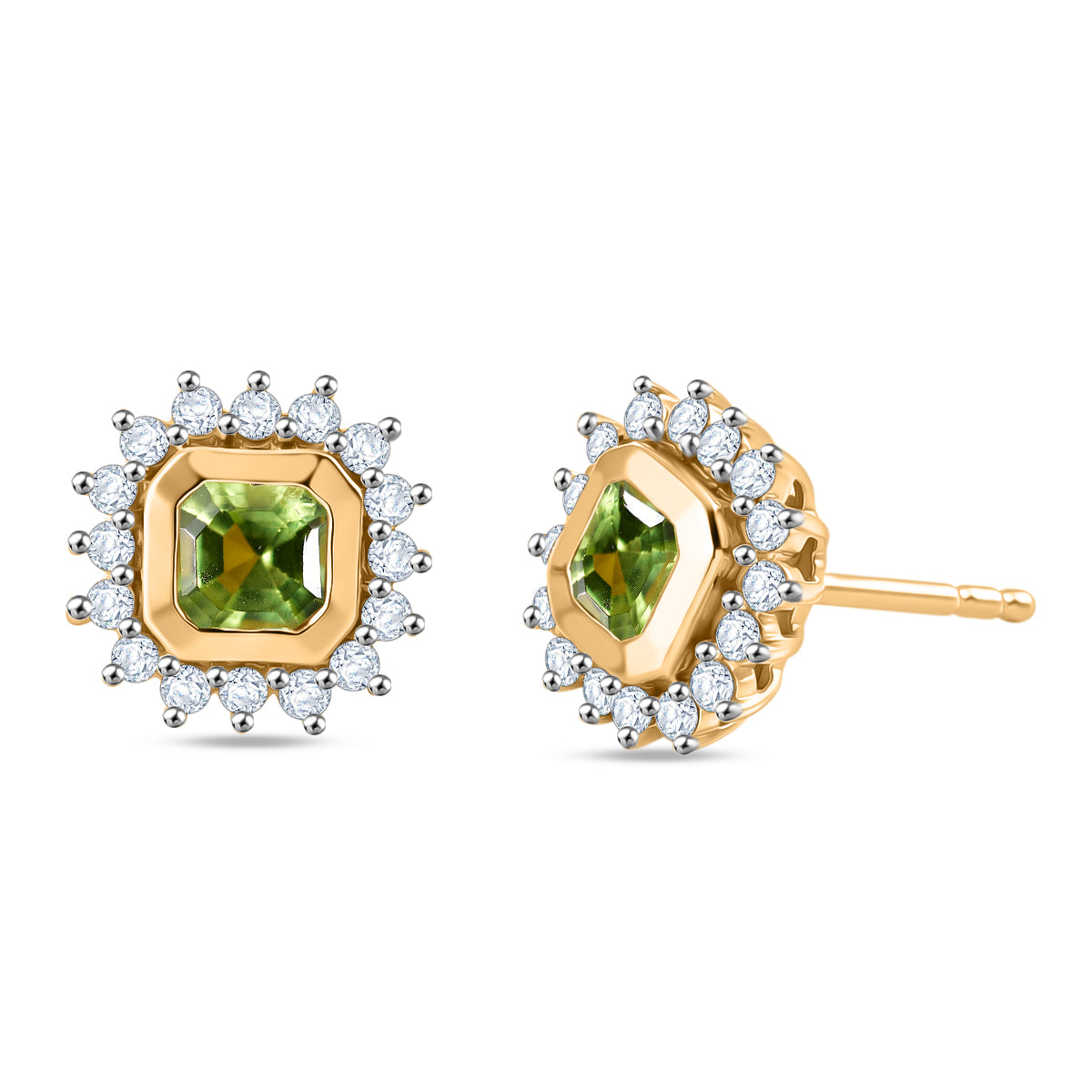 D'Joy AA Natürlicher Peridot, Weißer Zirkon Ohrringe 925 Silber Gold ca. 1.09 ct