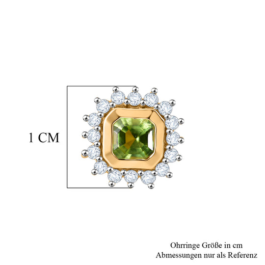 D'Joy AA Natürlicher Peridot, Weißer Zirkon Ohrringe 925 Silber Gold ca. 1.09 ct