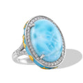 D'Joy AAA Larimar, Moissanit Ring 925 Silber Rhodiniert und 750 Gelbgold Vermeil (Größe 18.00) ca. 14,65 ct