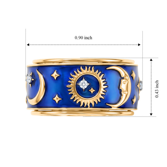 D'Joy Weißer Diamant Ring mit blauer Emaille 925 Silber Gold (Größe 19.00) ca. 0.05 ct
