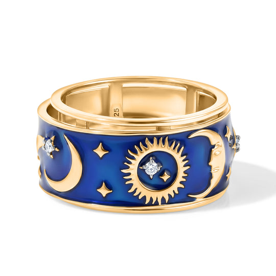 D'Joy Weißer Diamant Ring mit blauer Emaille 925 Silber Gold (Größe 19.00) ca. 0.05 ct