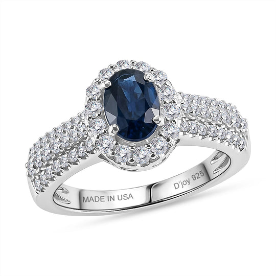 D'Joy AA Kanchanaburi Blauer Saphir, Moissanit Ring 925 Silber Rhodiniert (Größe 18.00) ca. 1,51 ct