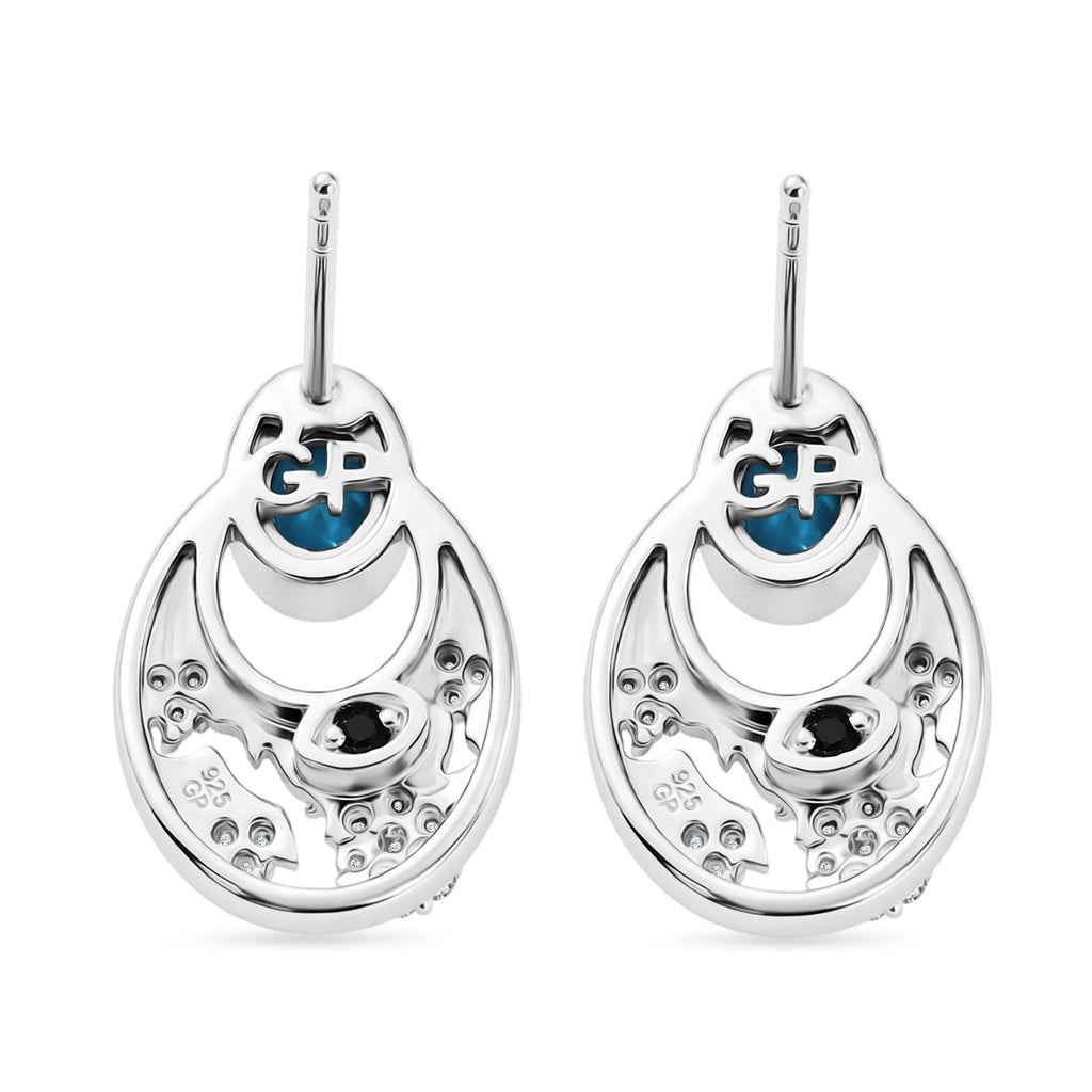 GP - Sleeping Beauty Türkis, Kanchanaburi Blauer Saphir Ohrringe 925 Silber Rhodiniert und 750 Gelbgold Vermeil ca. 1.36 ct
