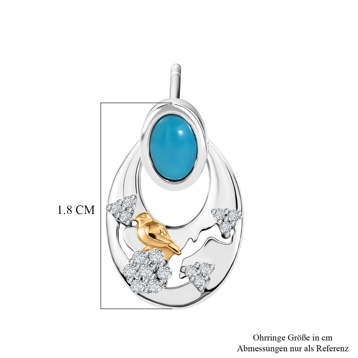 GP - Sleeping Beauty Türkis, Kanchanaburi Blauer Saphir Ohrringe 925 Silber Rhodiniert und 750 Gelbgold Vermeil ca. 1.36 ct