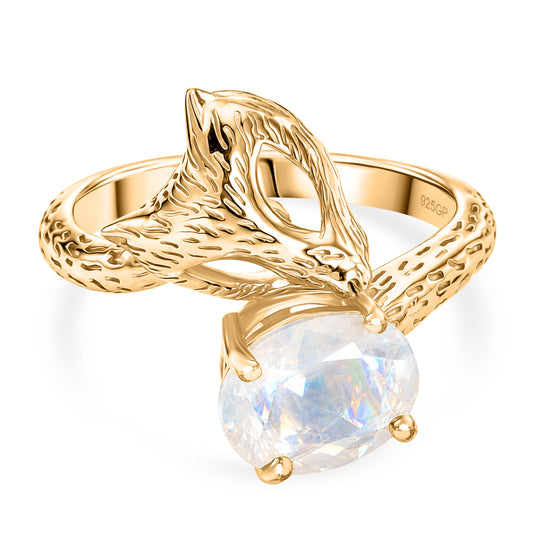 GP Trionfo Kollektion - AA Regenbogen Mondstein, Kanchanaburi Blauer Saphir Ring 925 Silber 750 Vergoldet (Größe 19.00) ca. 1.96 ct