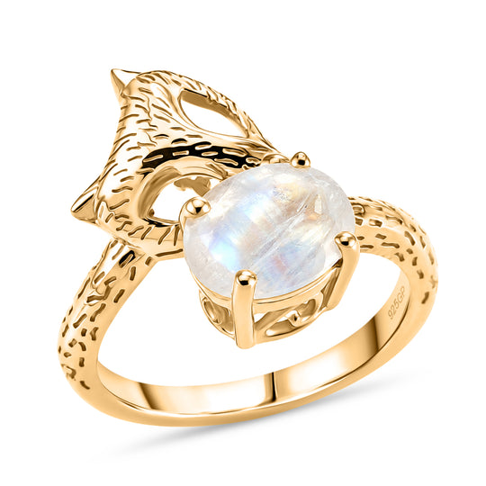 GP Trionfo Kollektion - AA Regenbogen Mondstein, Kanchanaburi Blauer Saphir Ring 925 Silber 750 Vergoldet (Größe 19.00) ca. 1.96 ct