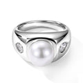Weiße Muschelkernperle (10-10.5 mm), Weißer Zirkonia Ring Nickelfreies Messing Rhodiniert (Größe 16.00)