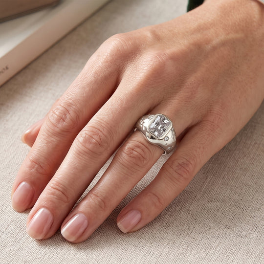 Weißer Zirkonia Ring Nickelfreies Messing Rhodiniert (Größe 21.00)