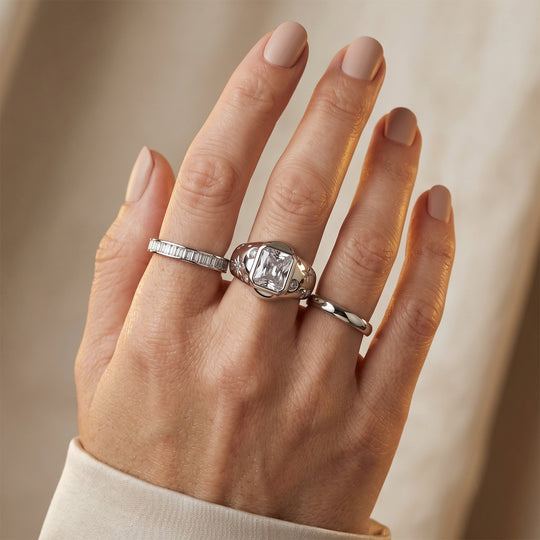 Weißer Zirkonia Ring Nickelfreies Messing Rhodiniert (Größe 21.00)