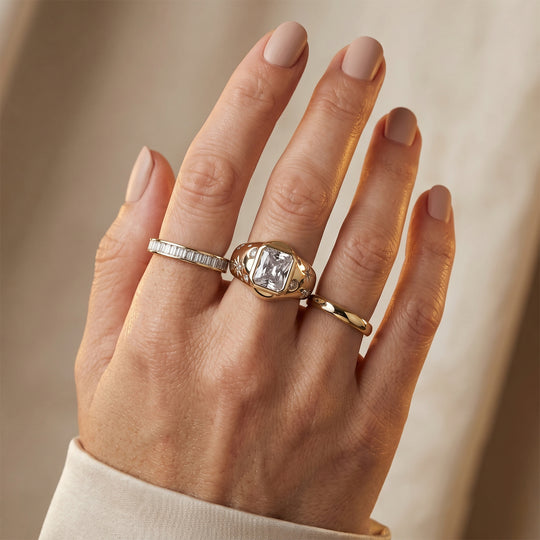 Weißer Zirkonia Ring Nickelfreies Messing Vergoldet (Größe 20.00)