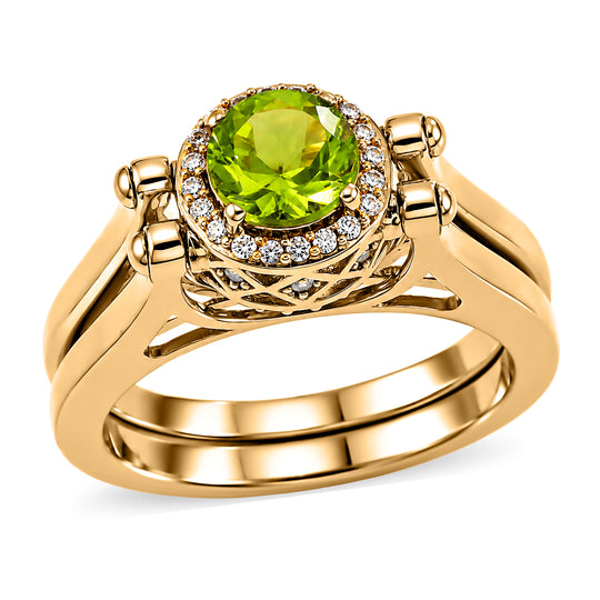 EVER TRUE Natürlicher Peridot, Citrin Ring 950 Kupfer (Größe 19.00) ca. 2.16 ct