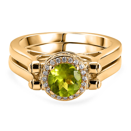 EVER TRUE Natürlicher Peridot, Citrin Ring 950 Kupfer (Größe 19.00) ca. 2.16 ct