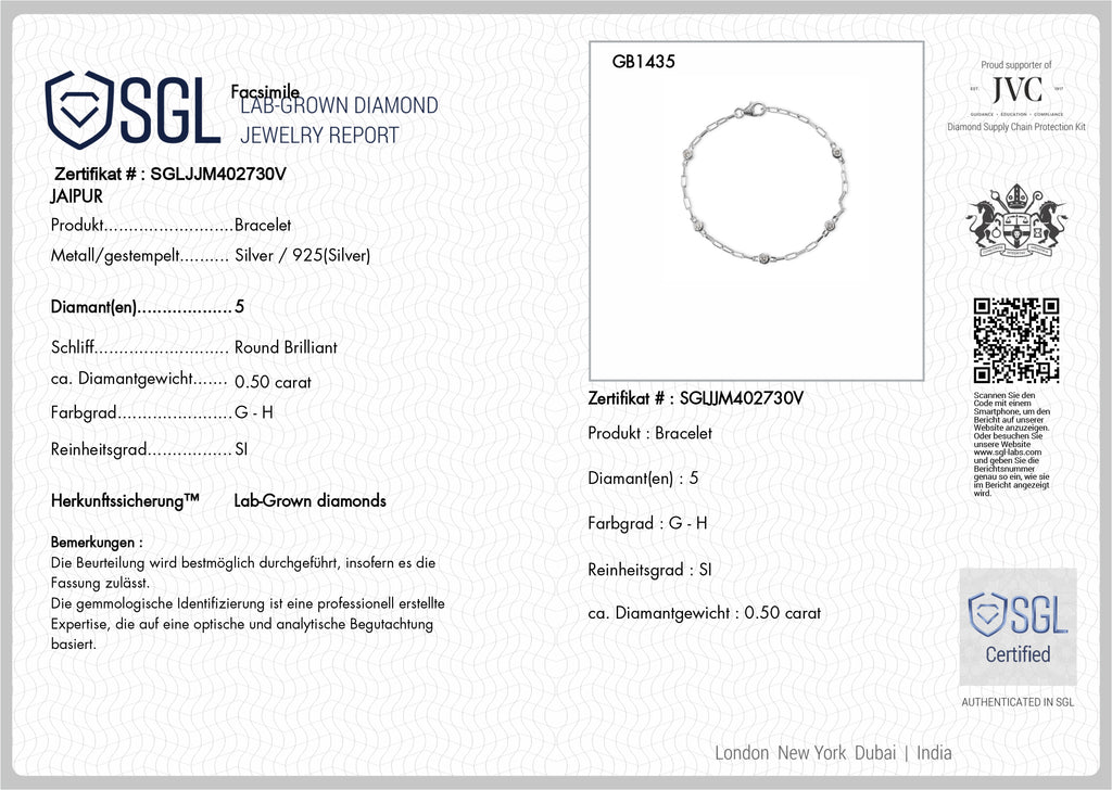 LUXURIANT DIAMOND - Lab Grown Diamant SI-GH SGL zertifiziert Armband ca. 19 cm 925 Silber Rhodiniert ca. 0,55 ct.