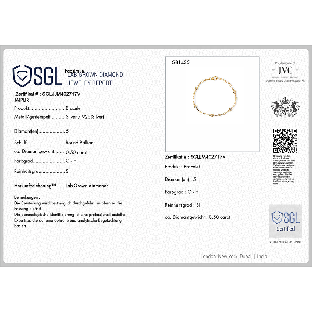 LUXURIANT DIAMOND - Lab Grown Diamant SI-GH SGL zertifiziert Armband ca. 19 cm 925 Silber 750 Gelbgold vermeil ca. 0.55 ct