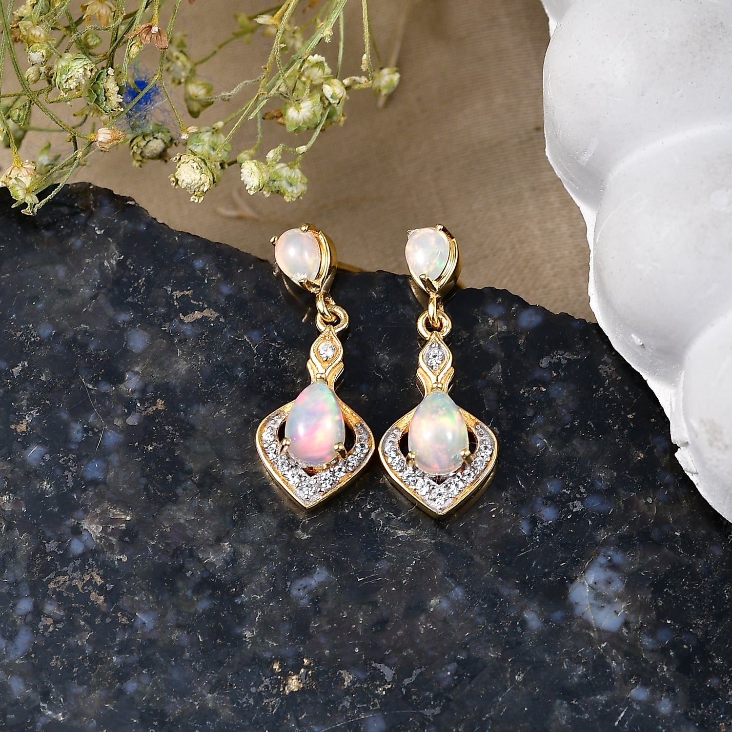 D'Joy AA Natürlicher, äthiopischer Welo Opal Ohrringe 925 Silber Gold ca. 0.89 ct
