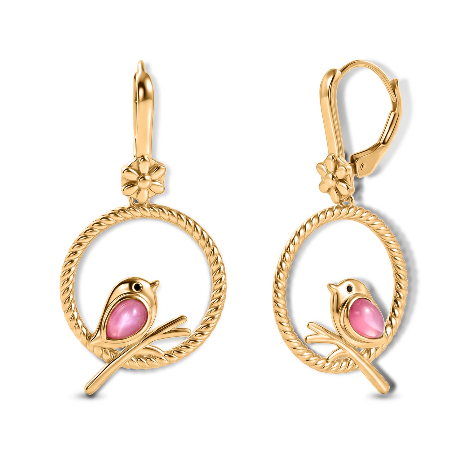 D'Joy Flamingo Mondstein, Schwarzer Spinell Ohrringe 925 Silber Gold ca. 1.00 ct