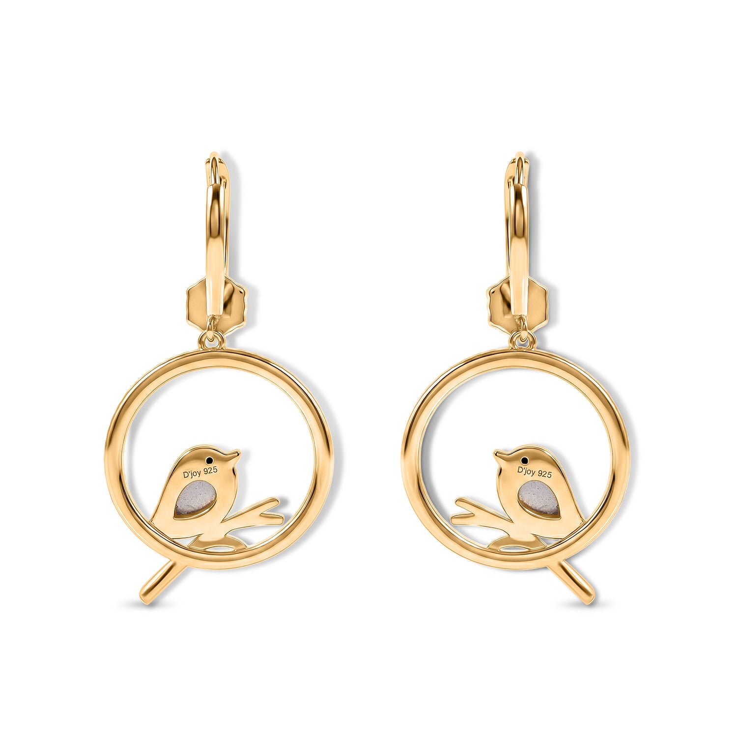 D'Joy Flamingo Mondstein, Schwarzer Spinell Ohrringe 925 Silber Gold ca. 1.00 ct