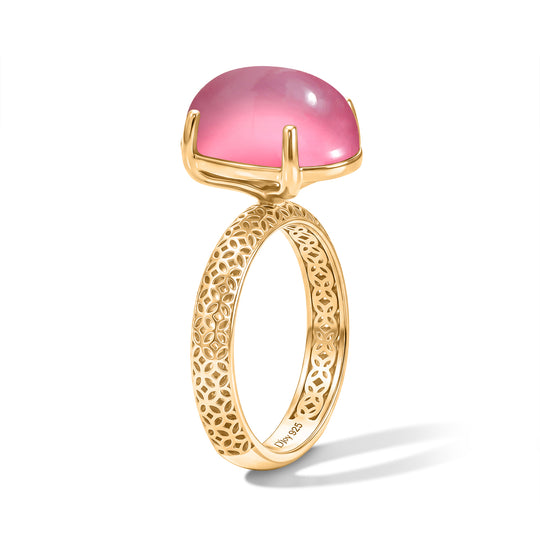 D'Joy Flamingo Mondstein Ring 925 Silber 750 Gelbgold vermeil (Größe 19.00) ca. 7,00 ct