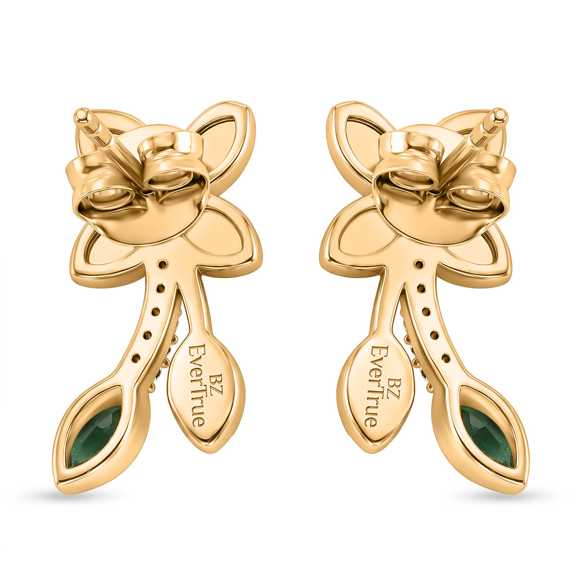 EVER TRUE AA Kagem Sambischer Smaragd, Weißer Zirkon Ohrringe Reine Bronze ca. 0.42 ct