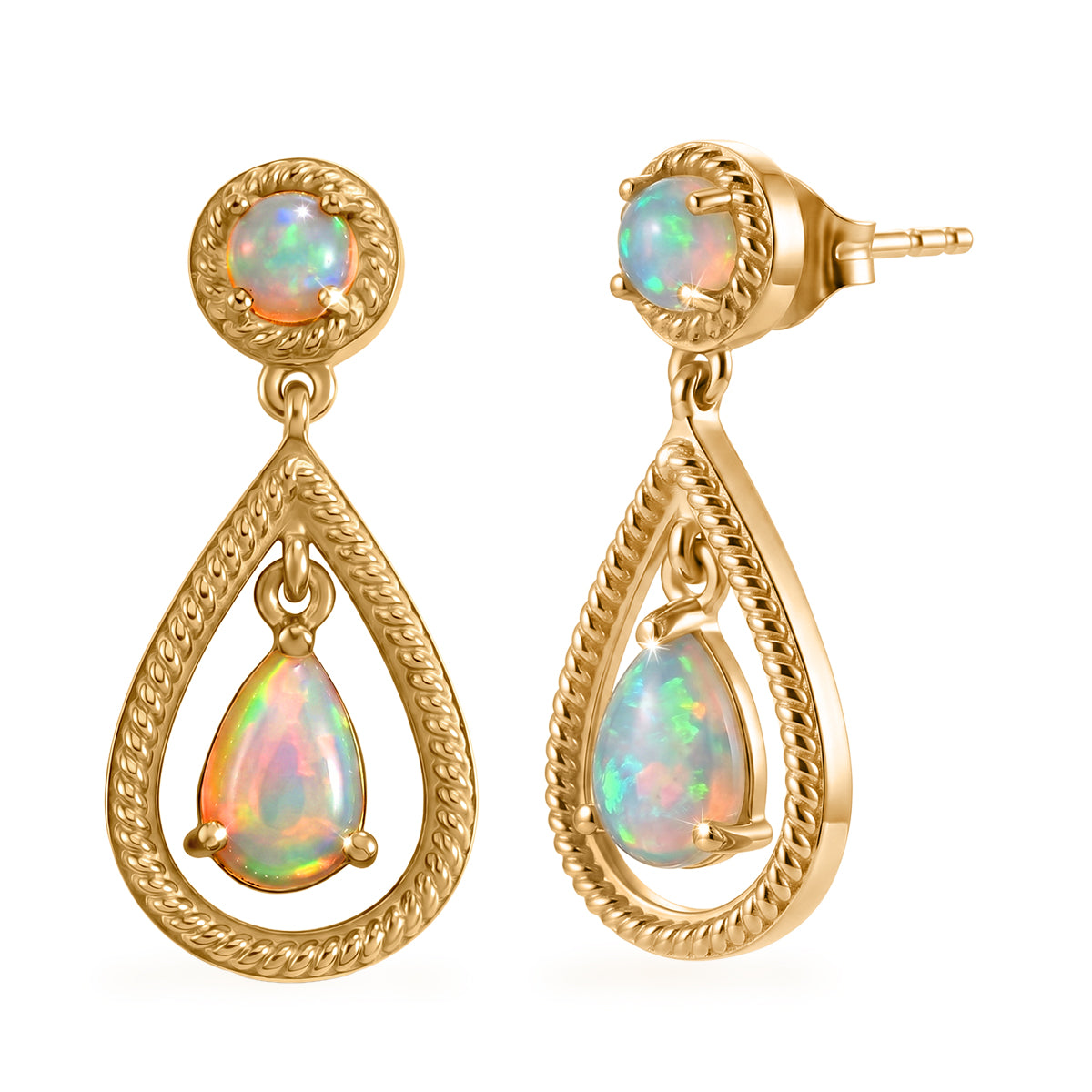 EVER TRUE AA Natürlicher, äthiopischer Welo Opal Ohrringe Reine Bronze Gold ca. 1.56 ct