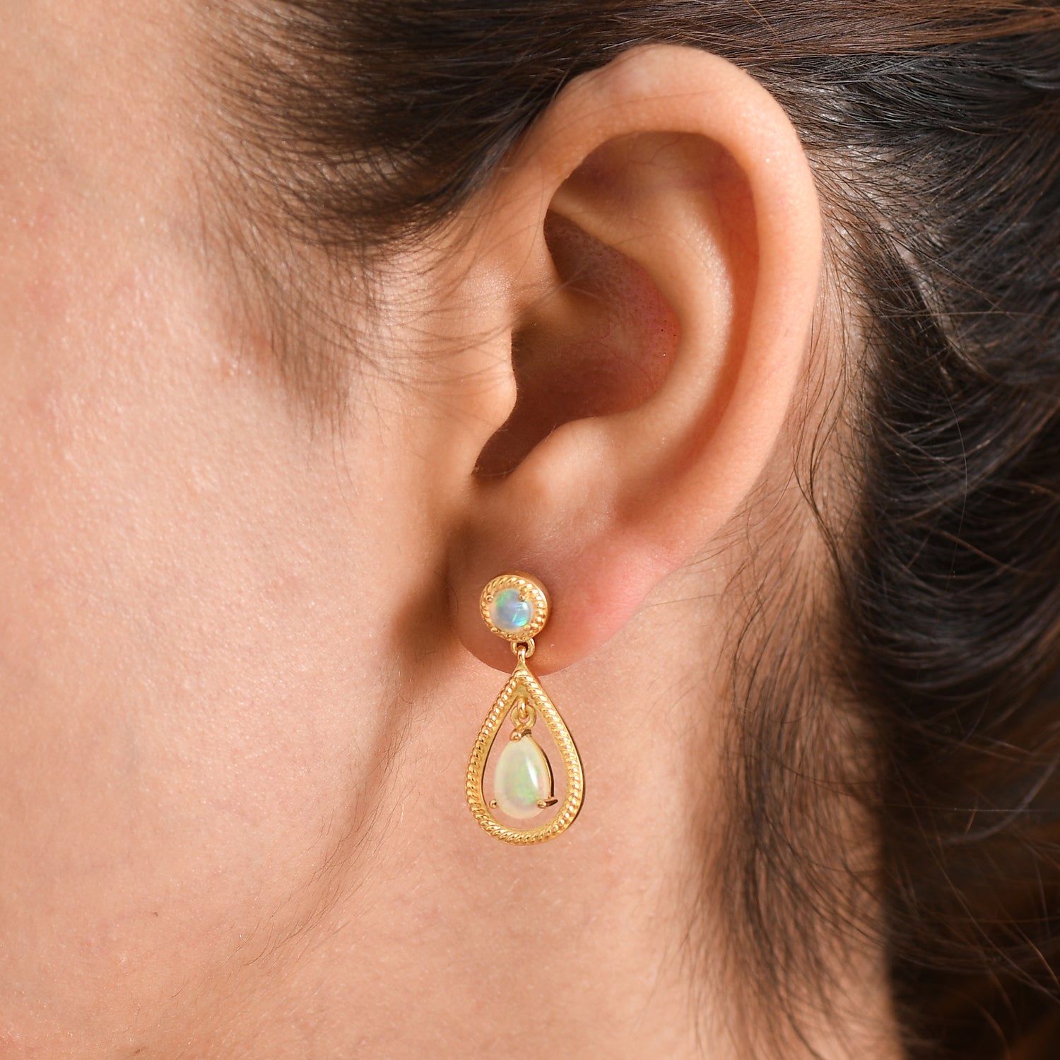EVER TRUE AA Natürlicher, äthiopischer Welo Opal Ohrringe Reine Bronze Gold ca. 1.56 ct