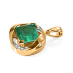 D'Joy Smaragd-Quarz Triplette, Weißer Zirkon Anhänger 925 Silber Gold ca. 5,53 ct.