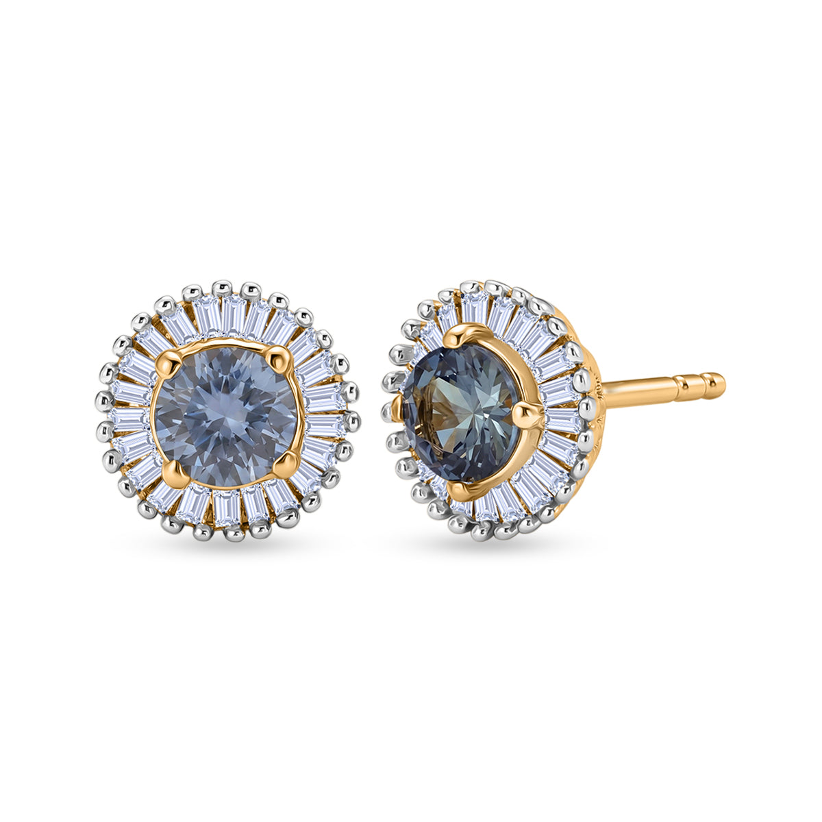 D'Joy Pfau Tansanit, Weißer Diamant Ohrringe 925 Silber 750 Gelbgold vermeil ca. 1,16 ct.