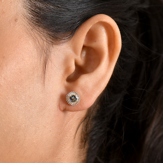 D'Joy Pfau Tansanit, Weißer Diamant Ohrringe 925 Silber 750 Gelbgold vermeil ca. 1,16 ct.