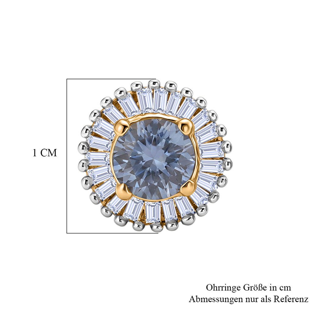 D'Joy Pfau Tansanit, Weißer Diamant Ohrringe 925 Silber 750 Gelbgold vermeil ca. 1,16 ct.