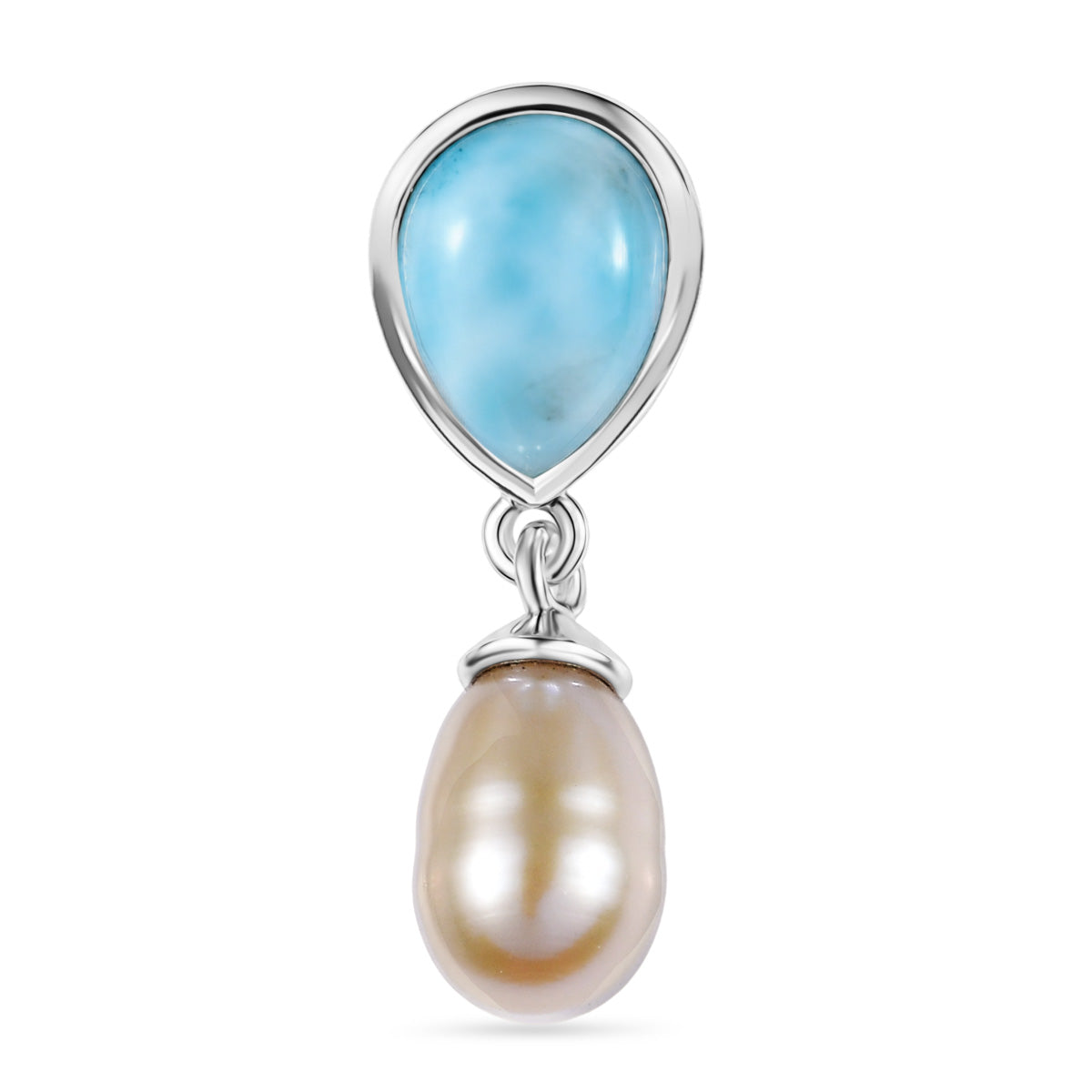 D'Joy Süßwasser Perle (8x6 mm), Larimar Anhänger 925 Silber Platiniert