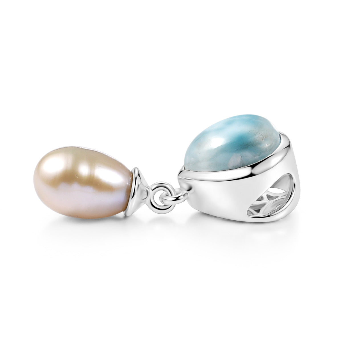D'Joy Süßwasser Perle (8x6 mm), Larimar Anhänger 925 Silber Platiniert