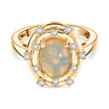 D'Joy AA Natürlicher, äthiopischer Welo Opal, Weißer Zirkon Ring 925 Silber 750 Gelbgold vermeil (Größe 17.00) ca. 1,95 ct