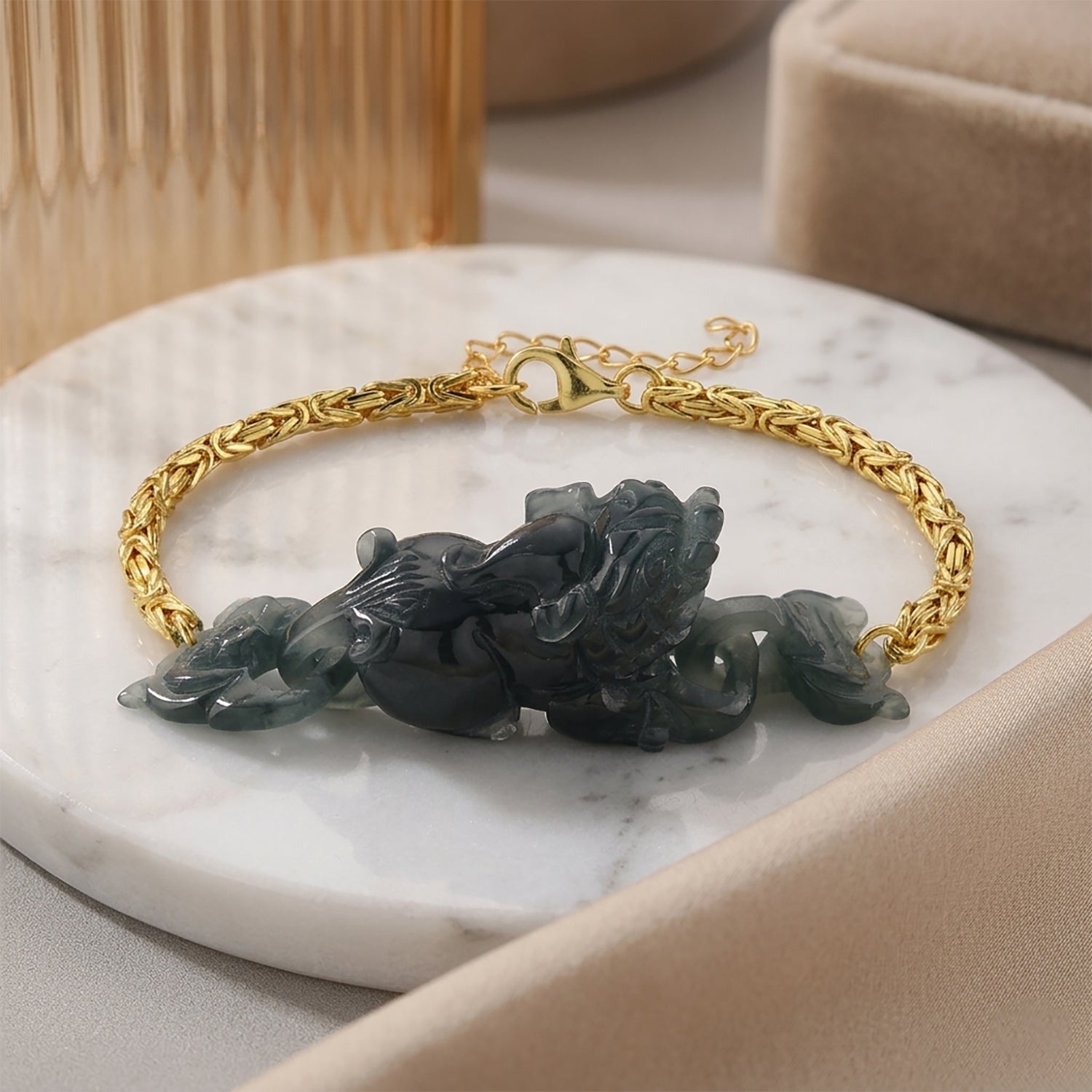 EXTREM SELTEN AAA Natürlicher Olmek Jadeit Armband ca. Flexibles cm 925 Silber Vergoldet ca. 8,50 ct.