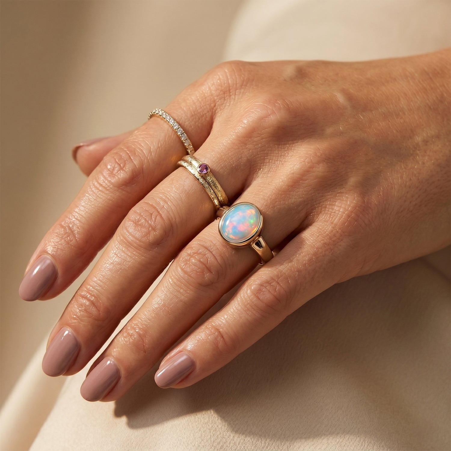 D'Joy AA Natürlicher, äthiopischer Welo Opal Ring 925 Silber 750 Gelbgold vermeil (Größe 18.00) ca. 1,06 ct