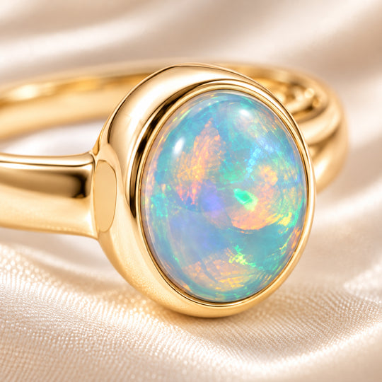 D'Joy 1,06 ct. AA natürlicher, äthiopischer Welo Opal Ring, 925 Silber rhodiniert