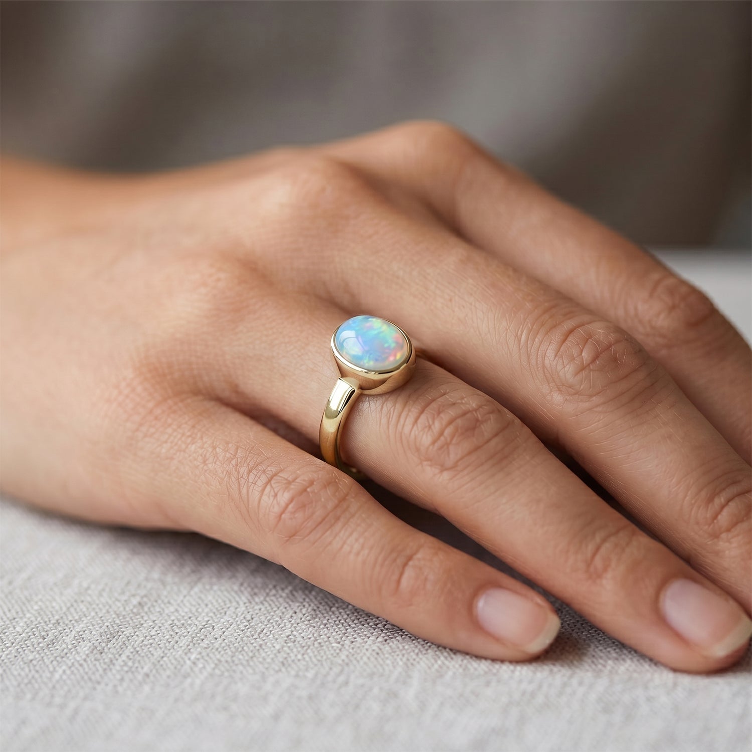 D'Joy AA Natürlicher, äthiopischer Welo Opal Ring 925 Silber 750 Gelbgold vermeil (Größe 18.00) ca. 1,06 ct