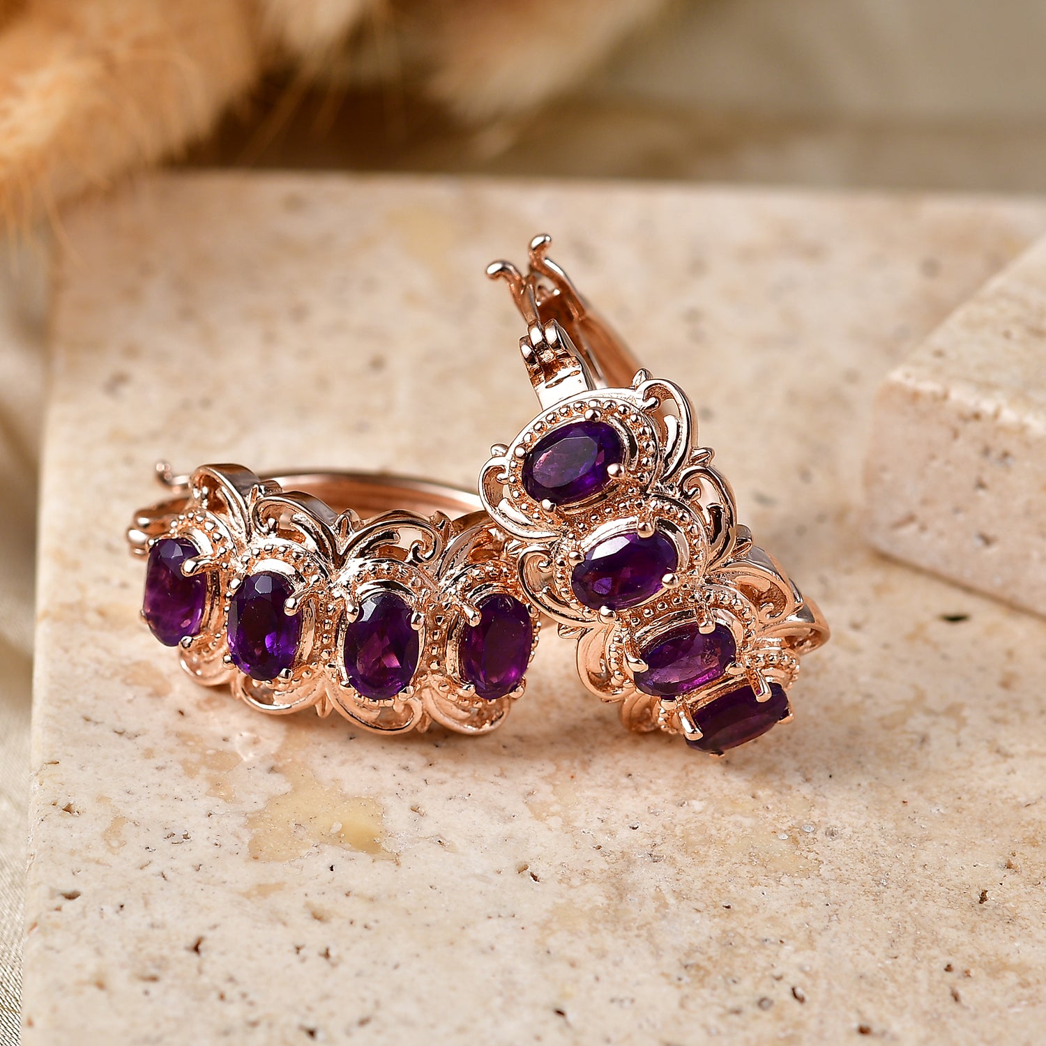 EVER TRUE Afrikanischer Amethyst Ohrringe 950 Kupfer ca. 3.54 ct
