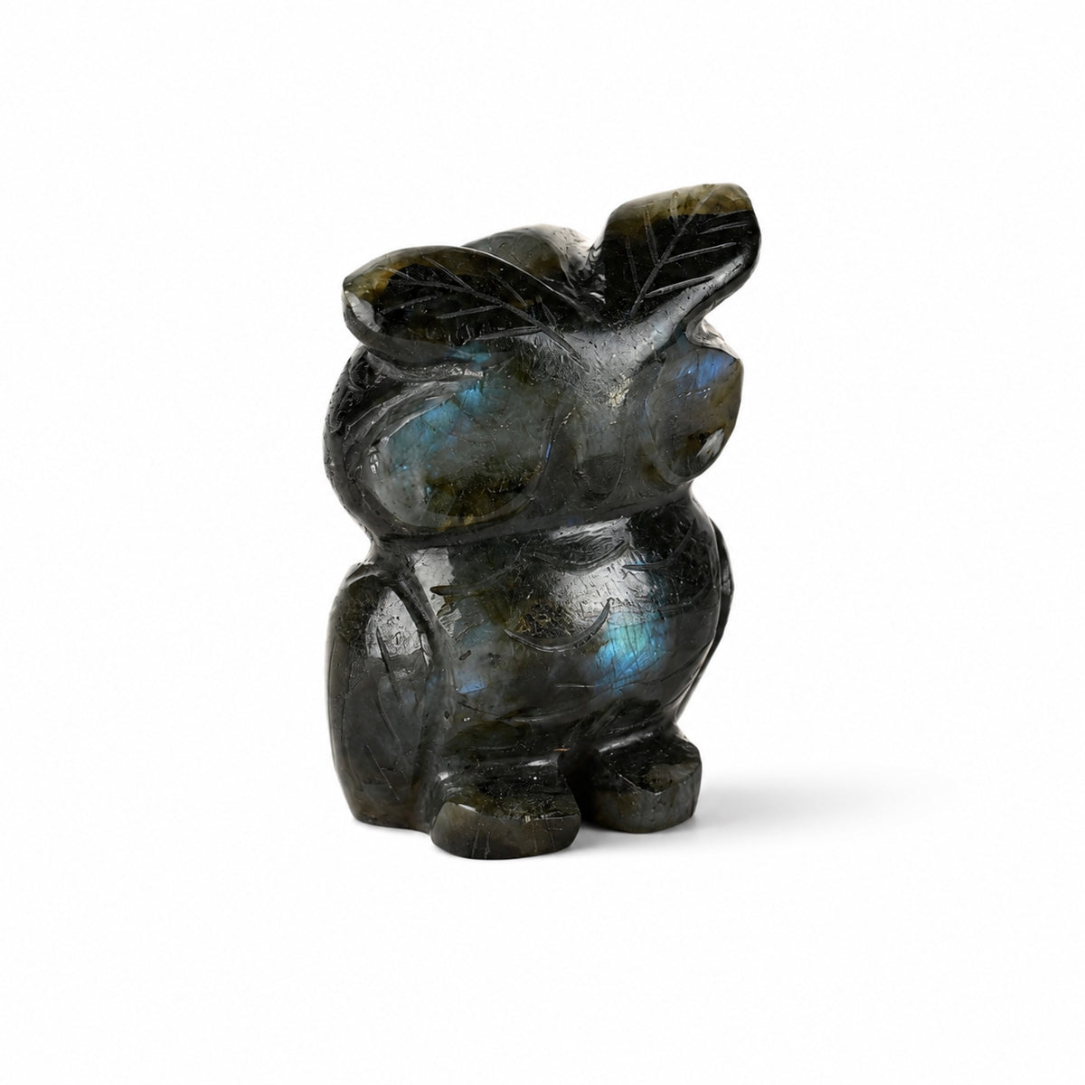 Livmore Hand carved labrodorite gemstone owl size - 6 to 6.5 cm height  colour - dark green