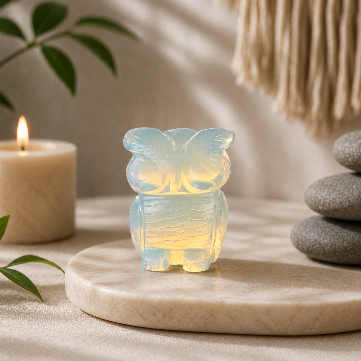 Livmore Hand carved opolite gemstone owl size - 6 to 6.5 cm height  colour - light blue