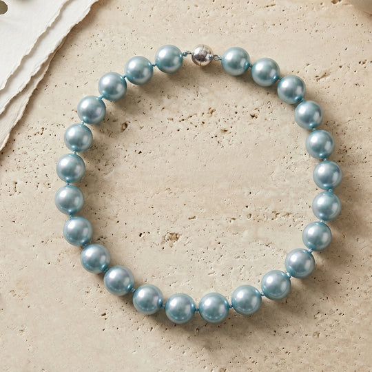 Blauer Muschelkernperle (18 mm) Halskette ca. 50 cm 316L Edelstahl