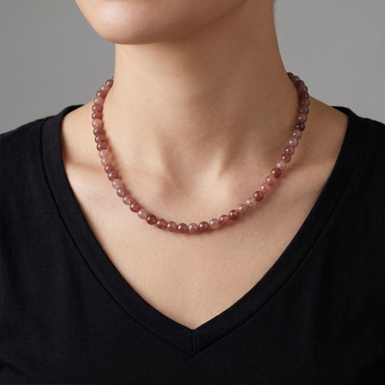 D'Joy Erdbeer Quarz Halskette, flexibel, 316L Edelstahl ca. 150.00 ct