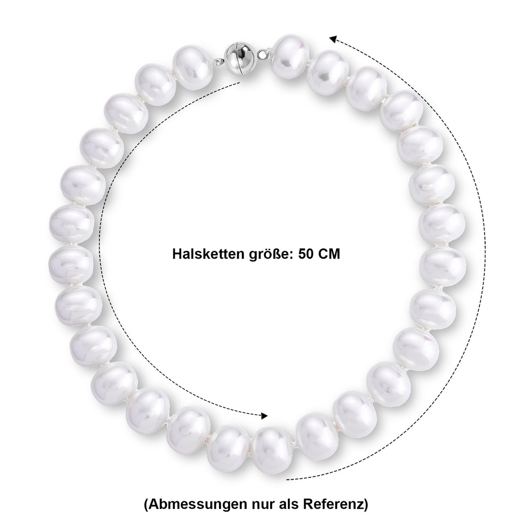 Weiße Muschelkernperle (19x16 mm) Halskette ca. 50 cm 316L Edelstahl 885.00 ct