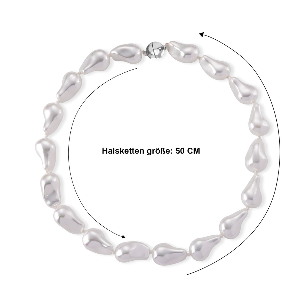 Weiße Muschelkernperle (25x25 mm) Halskette ca. 50 cm 316L Edelstahl 530.00 ct