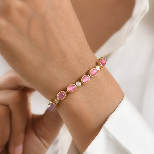 D'Joy Flamingo Mondstein, Moissanit Armband ca. 20 cm 925 Silber 750 Gelbgold vermeil ca. 16,75 ct.