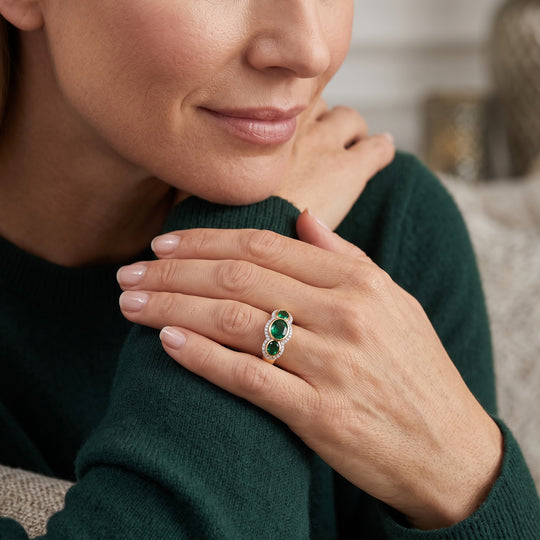 LUXURIANT AAA Labor Smaragd und Zirkon Ring, 925 Silber 750 Gelbgold Vermeil - 2,60 ct.